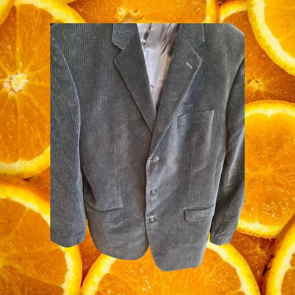 Calvin‎ Klein Men's 42L Gray Pinstripe Corduroy Sport Coat Blazer Jacket